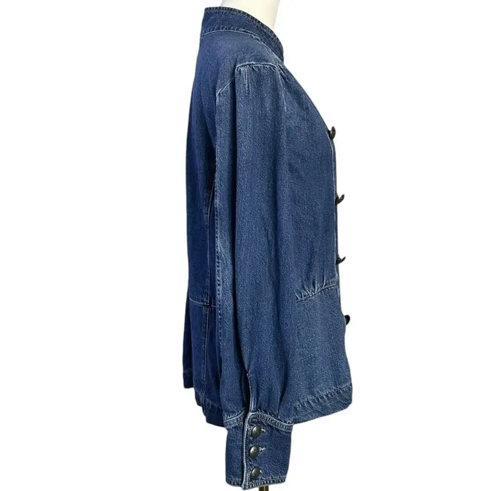 Free People Imogene Denim Officer Jacket in Ensign Wash Large Military Denim - Picture 13 of 16